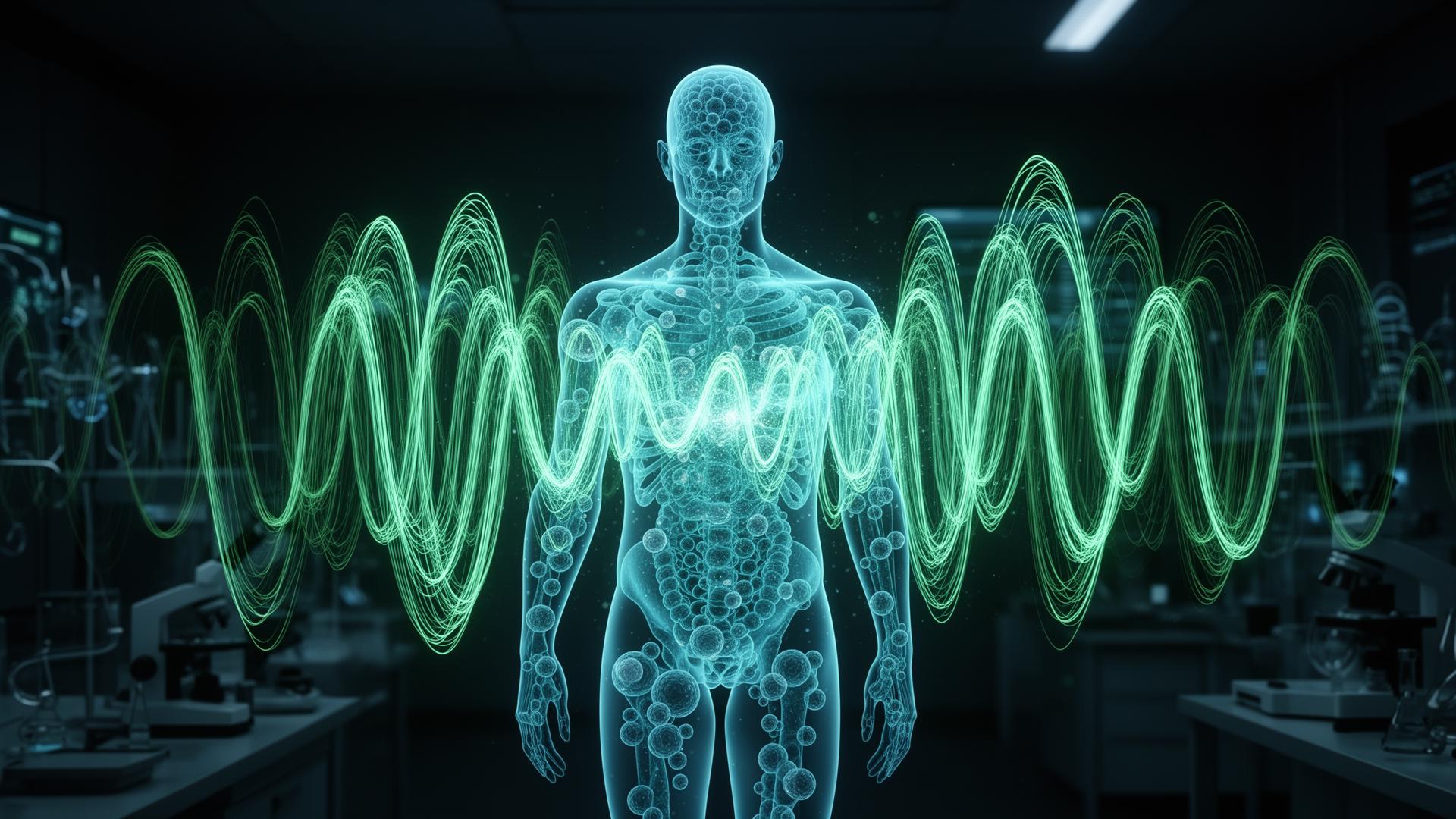 Scientific visualization of PEMF and TeraHertz energy waves resonating with the human body